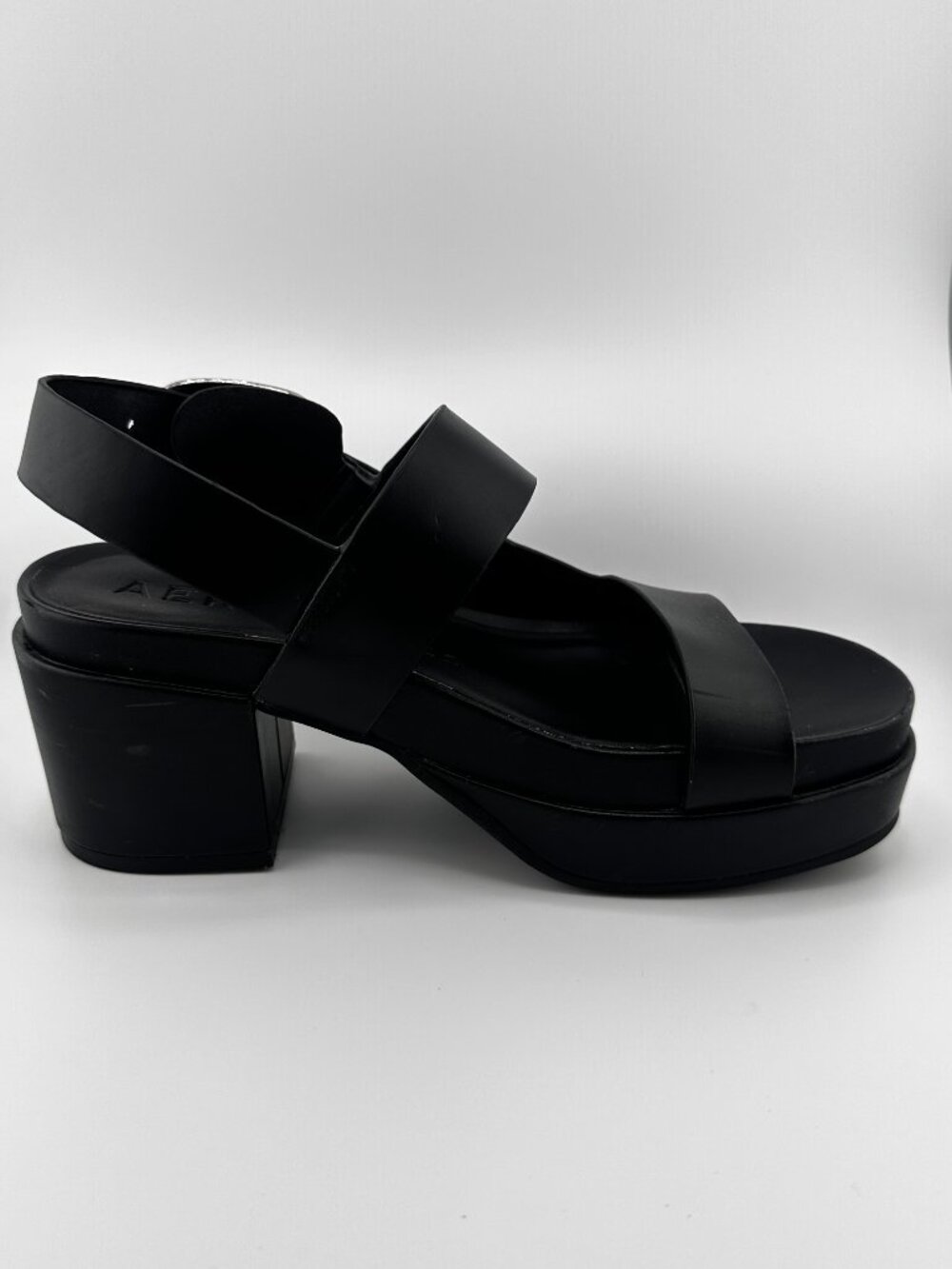 Aerosoles Clarkson Black Leather Platform Block Heel Sandals Size 7.5M - Picture 5 of 14